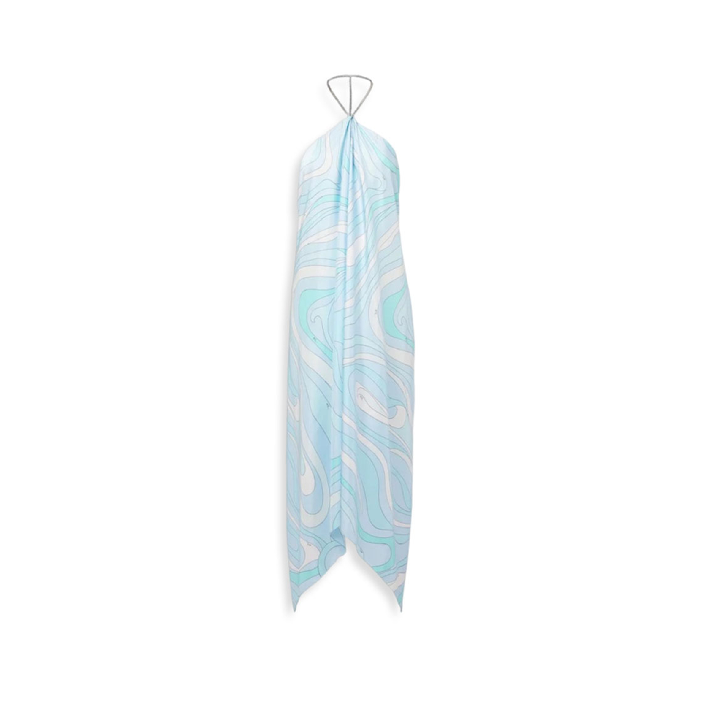 PUCCI BLUE MARMO ASYMMETRIC SILK TWILL MIDI DRESS 